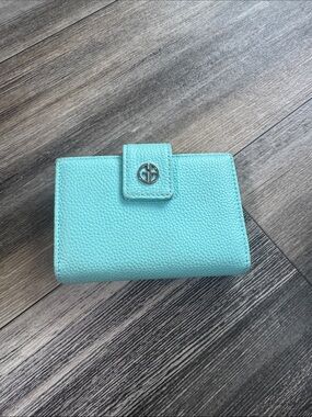 Giani Bernini Aqua Pebbled Leather Snap Wallet with Silver Logo